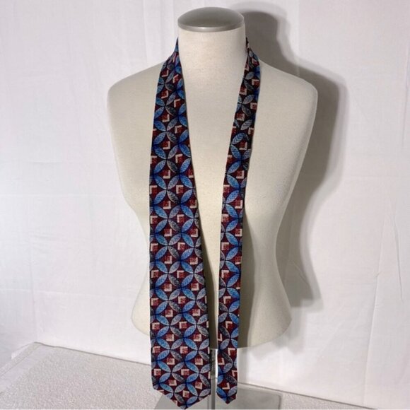 Vintage Forsyth Blue Red Geometric Print Tie - Picture 1 of 9